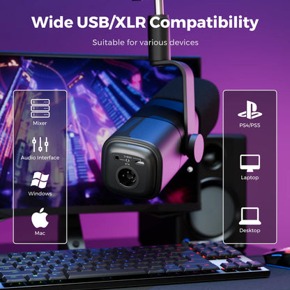 Professional USB XLR Mic Kit for Gaming and Podcasting