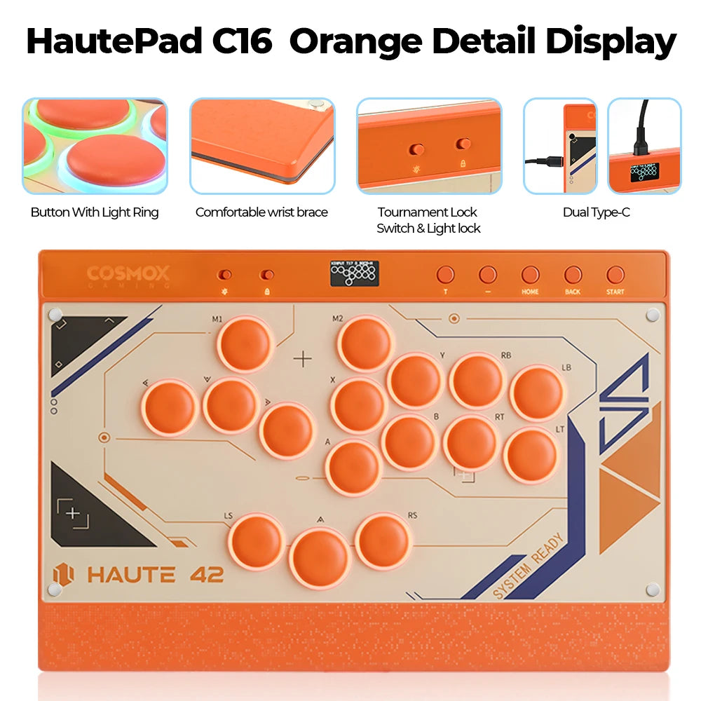 Orange Magnetic Leverless Arcade Controller for PC PS4 PS5