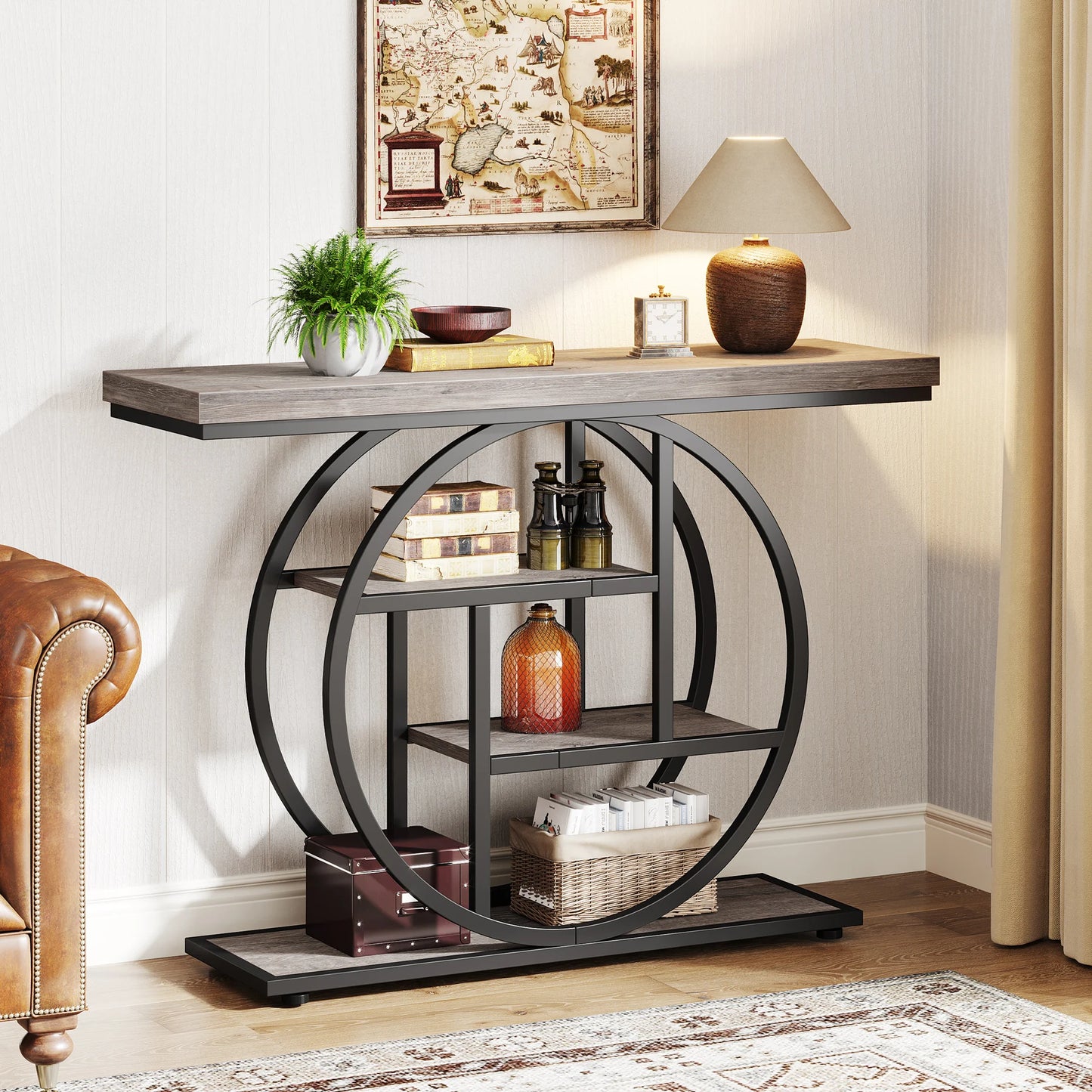 Light Brown Industrial Hallway Console Table