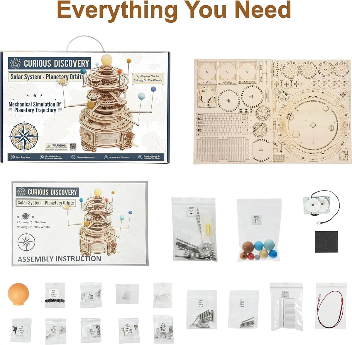 DIY Rotating Mechanical Orrery Wooden Model Kit 316pcs