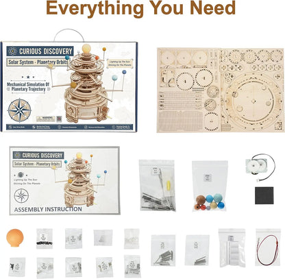 DIY Rotating Mechanical Orrery Wooden Model Kit 316pcs