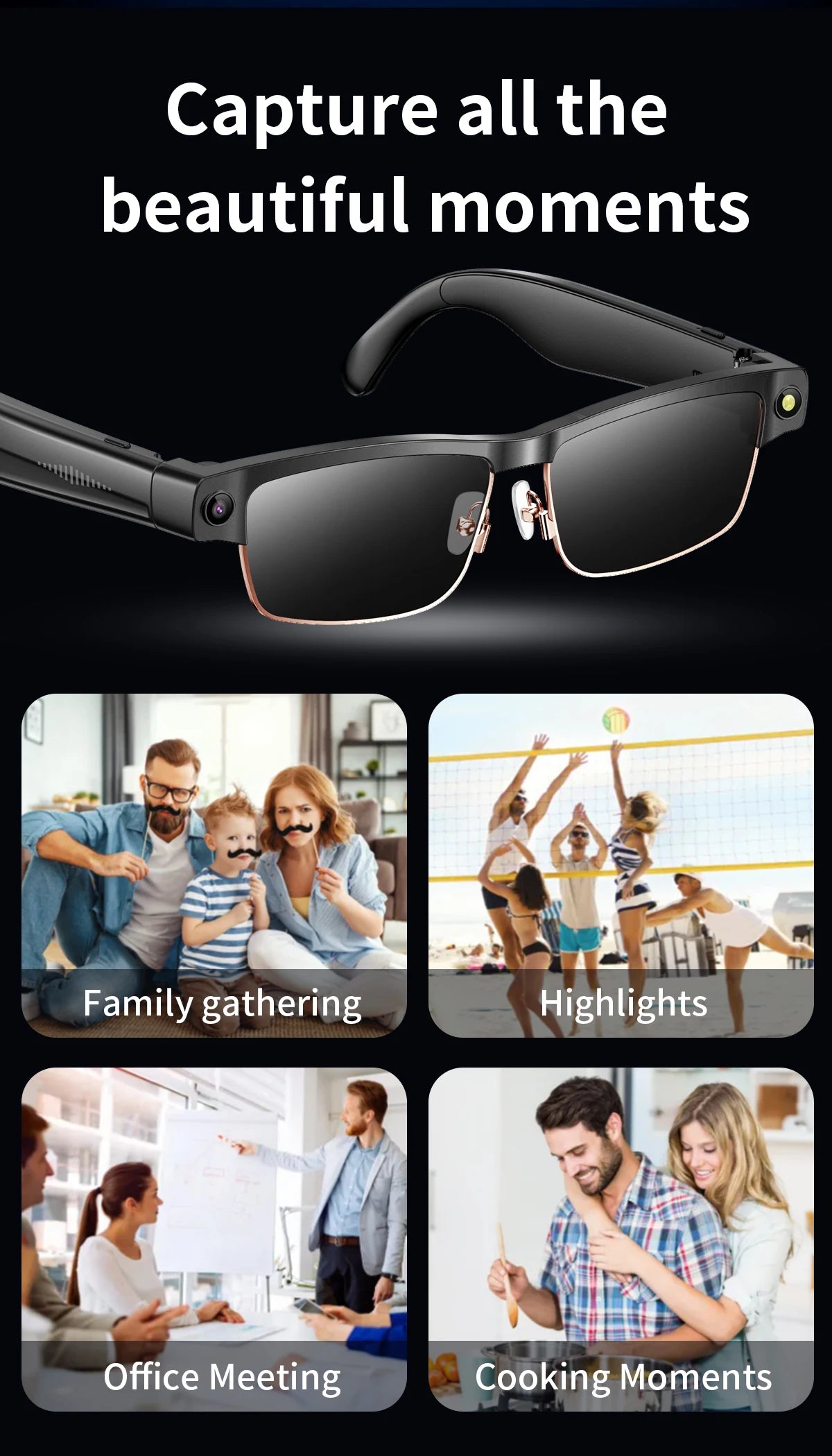 Smart Sunglasses 8MP Video Recording Bluetooth 270mAh