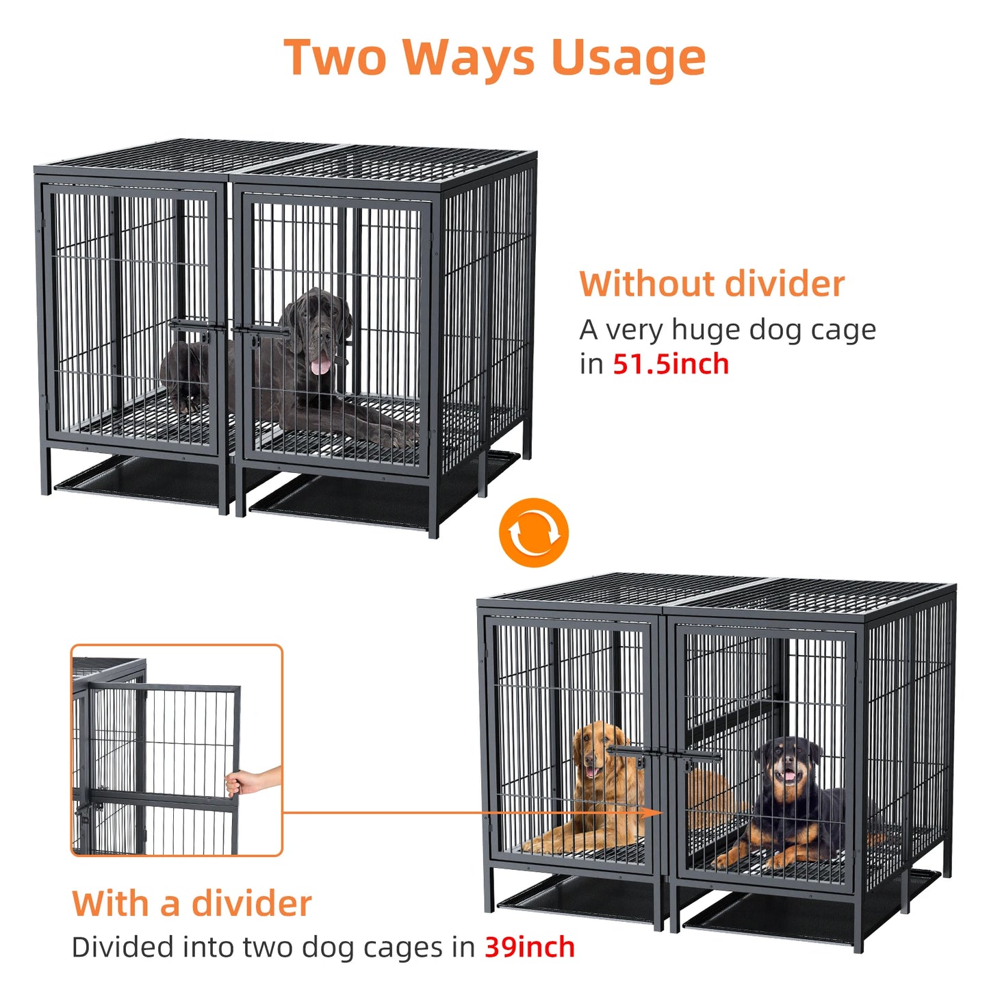 Large Steel Pet Kennel Cage with Removable Floor Trays
