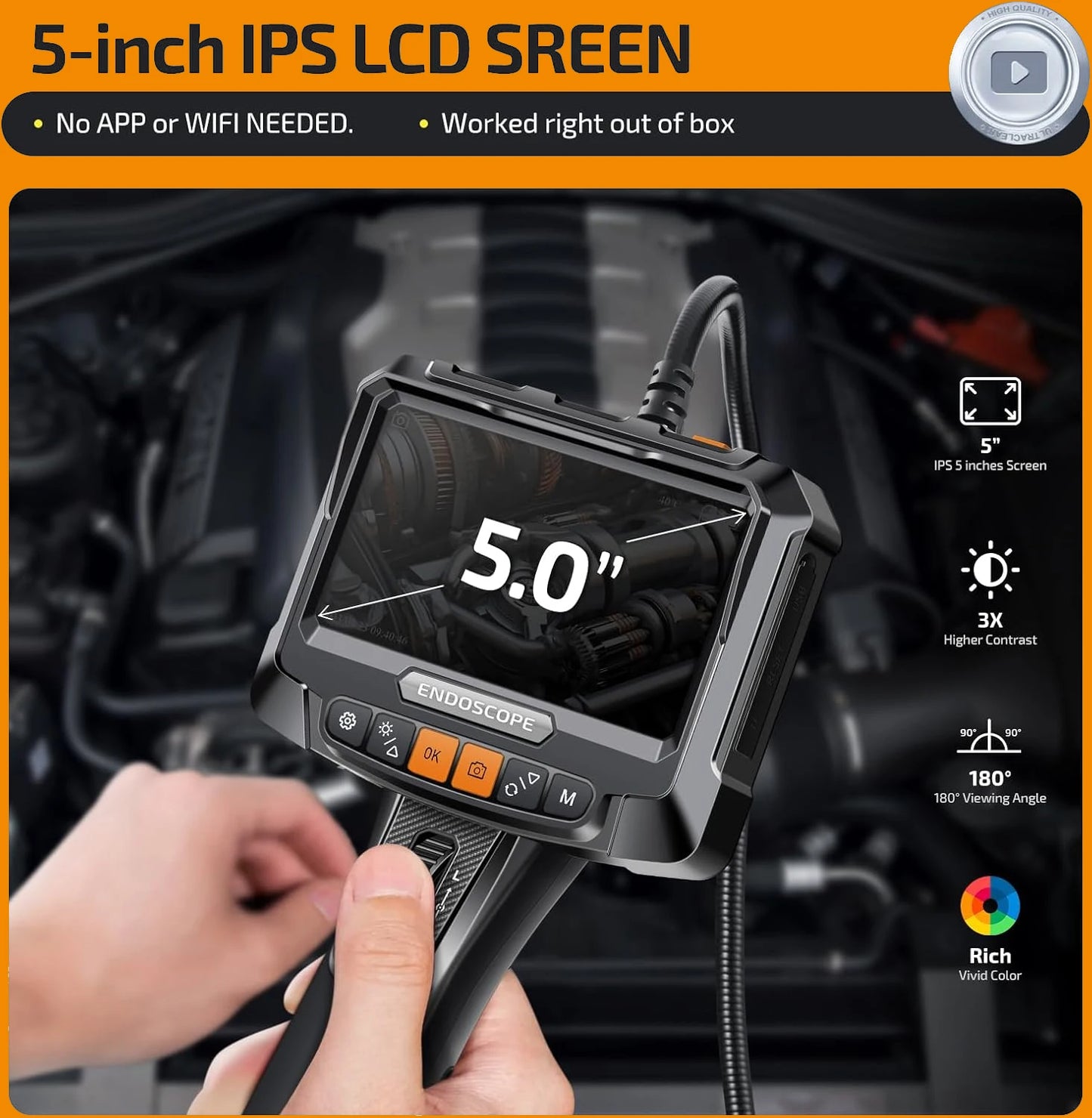 8mm Inspection Camera with 5-Inch Screen 1m