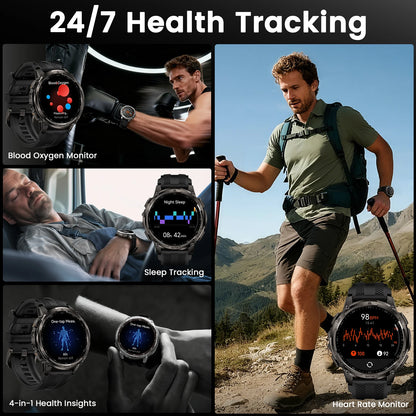 Tactical Smartwatch GPS Walkie Talkie 5ATM Waterproof Black