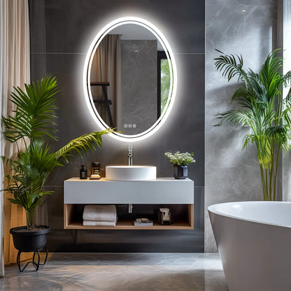 Large Round LED Bathroom Mirror with Dimmable Lights