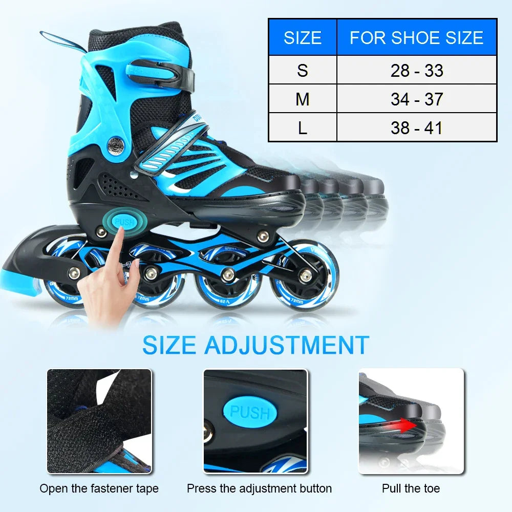 Kids Roller Skates LED Light Up Wheels Adjustable Blue