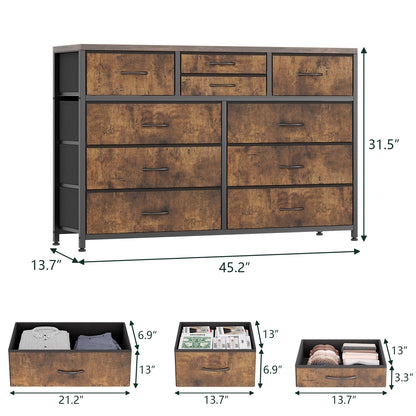10 Drawer Fabric Dresser Storage Chest Brown