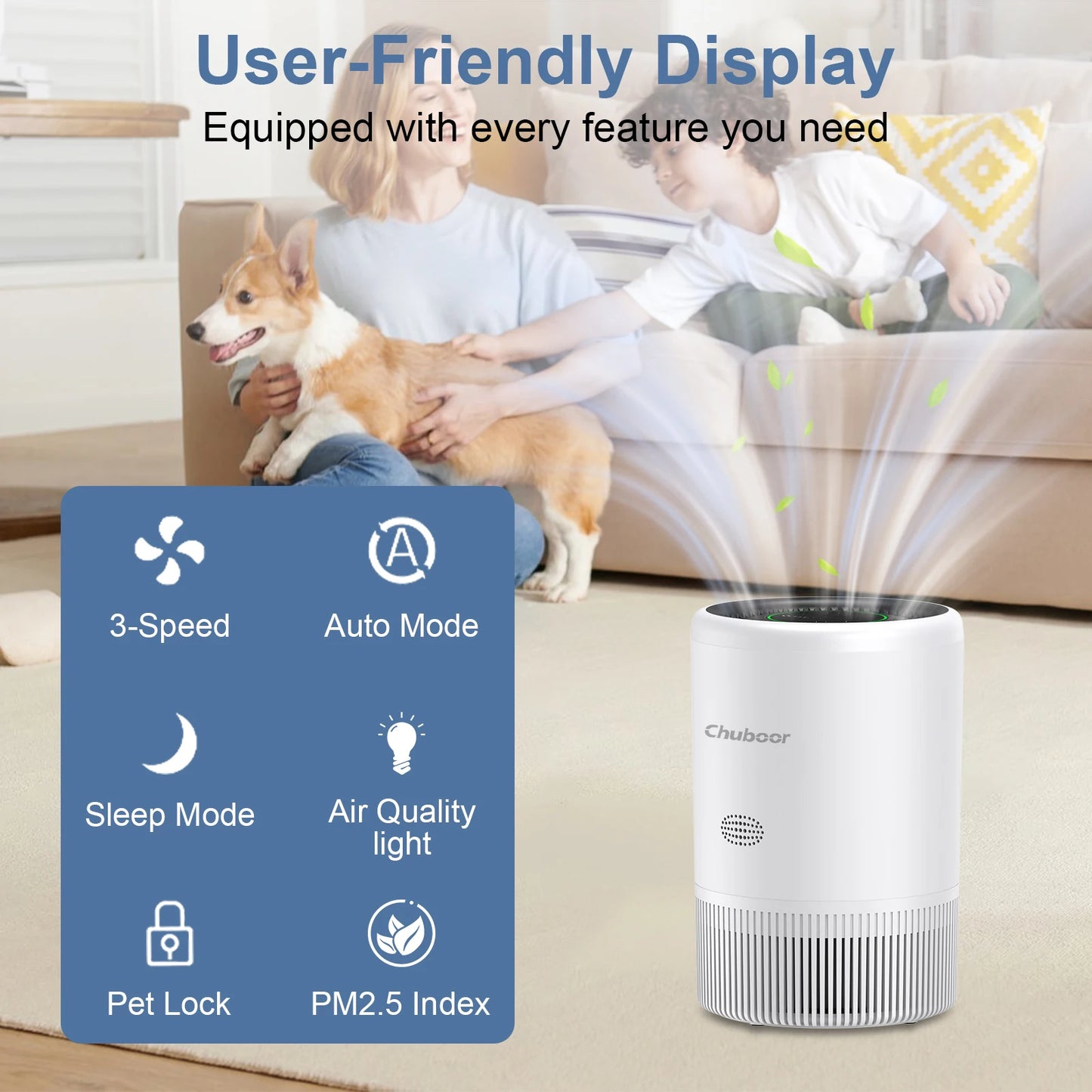White Smart Air Purifier with HEPA Filter for Bedrooms