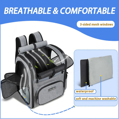 Travel Pet Backpack Breathable Carrier with Sturdy Frame Grey