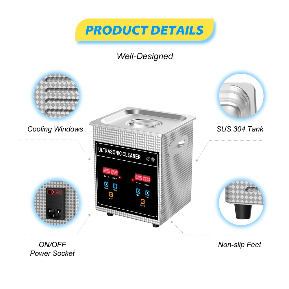 60W Ultrasonic Cleaning Bath 2L with Heater Timer