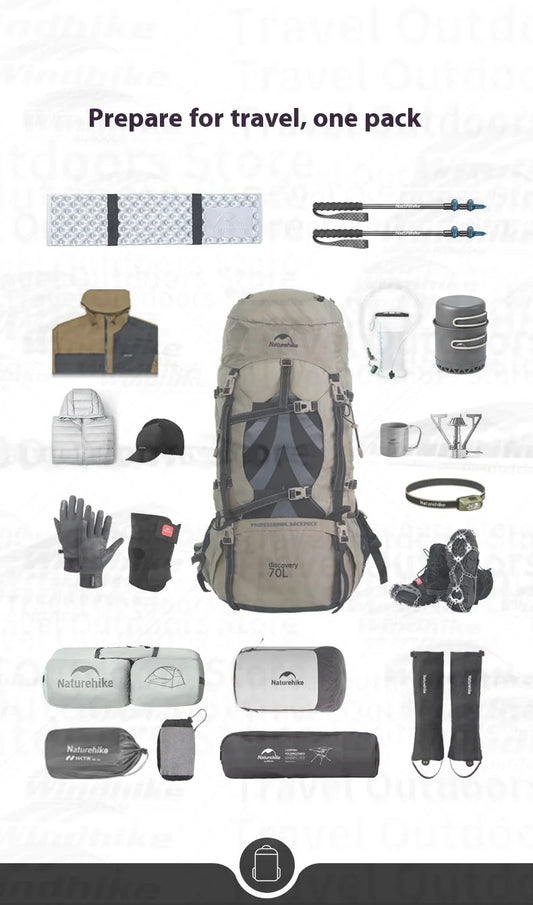 Lightweight 70L Outdoor Adventure Backpack Brown