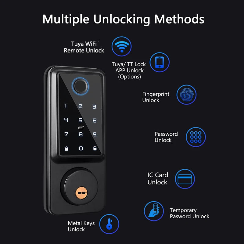 Portable Black Digital Deadbolt Lock with App Control