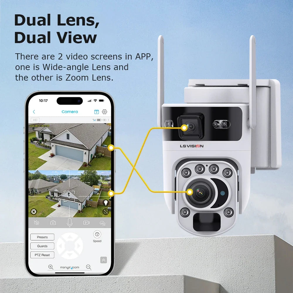 4G Solar PTZ Security Camera 6K 12MP 20X Zoom 32GB Black