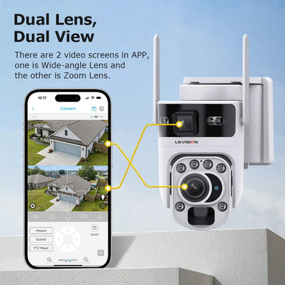 4G Solar PTZ Security Camera 6K 12MP 20X Zoom 32GB Black
