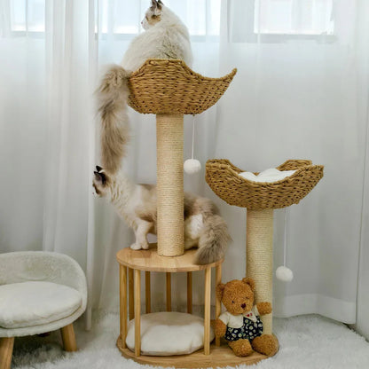 3-Tier Cat Tree with Plush Perches and Sisal Scratching
