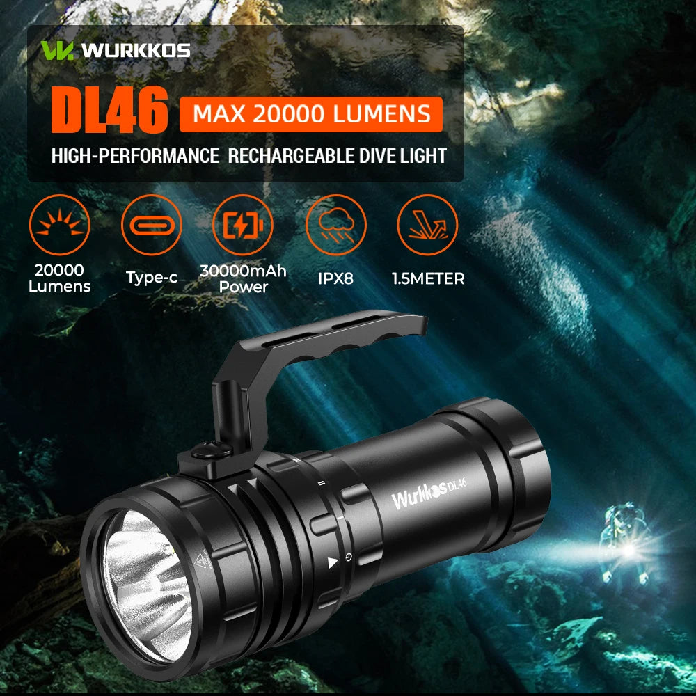 Super Bright Diving Flashlight 20000 Lumens 608m Range