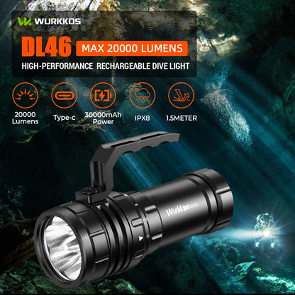 Super Bright Diving Flashlight 20000 Lumens 608m Range