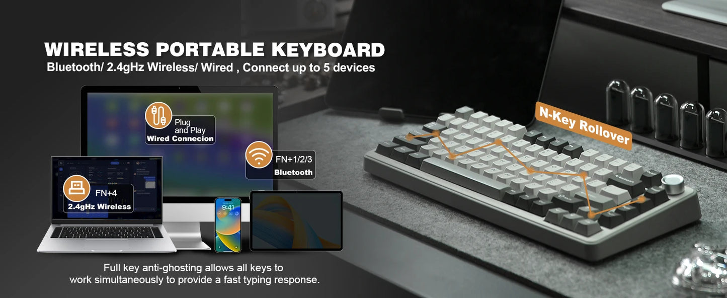 75% Wireless Mechanical Keyboard RGB Hot Swap Cocoa Cream V2