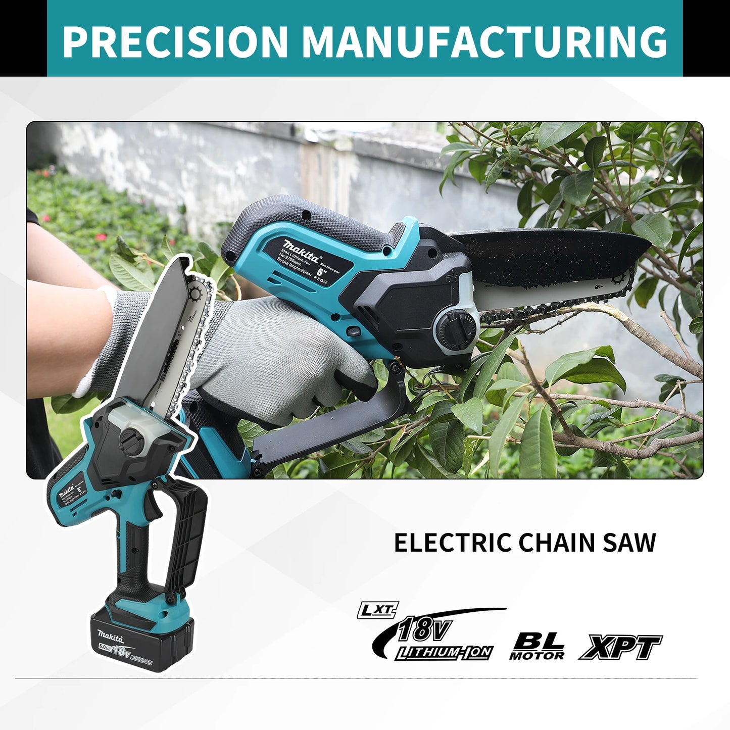 18V Cordless 6 Inch Mini Chainsaw for Wood and Branch Cutting