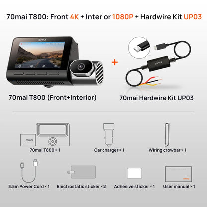 4K Front Rear Interior Dash Camera 512GB Supercapacitor