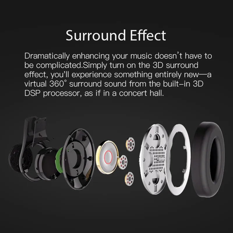 Wireless Over-Ear Headphones 3D Surround Sound with Microphone