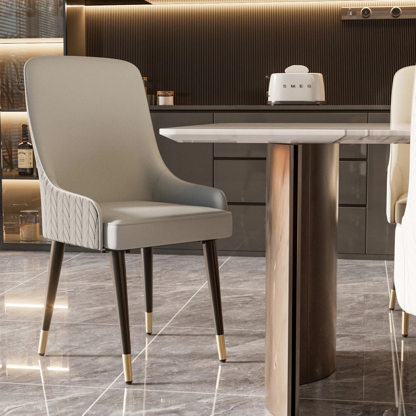 2pcs Grey Microfiber Leather Chairs for Kitchen or Dining
