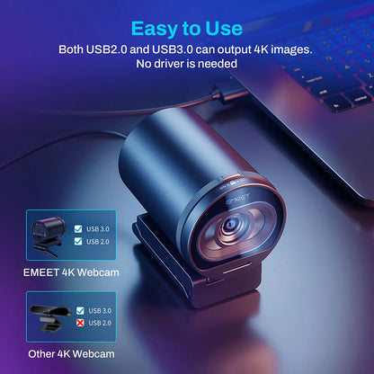 4K USB Webcam with Autofocus and Dual Microphones