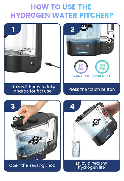 Portable 64oz Hydrogen Water Ionizer Pitcher Generator Machine