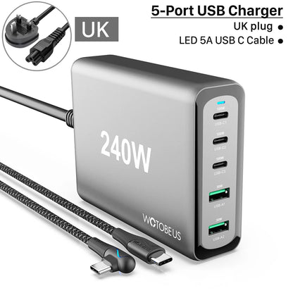 240W GaN 5-Port USB C Fast Charger with 5A Cable