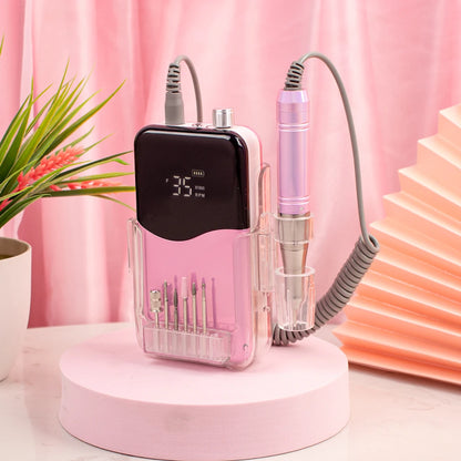 Portable Pink Nail Drill 35K RPM Professional Power
