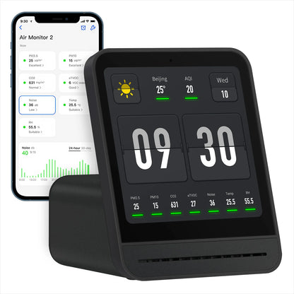 Portable 7-Sensor Air Monitor Black with Alarm