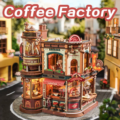 3D Wooden Coffee Factory Puzzle Kit with LED & Music