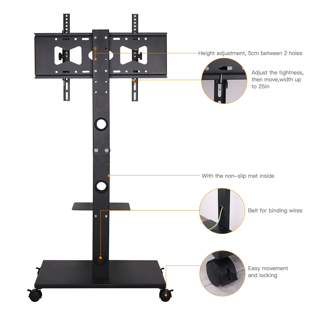 Rolling TV Stand Cart Height Adjustable 32–70 Inch