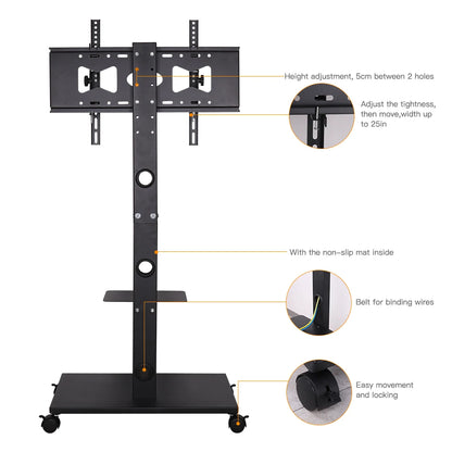 Rolling TV Stand Cart Height Adjustable 32–70 Inch