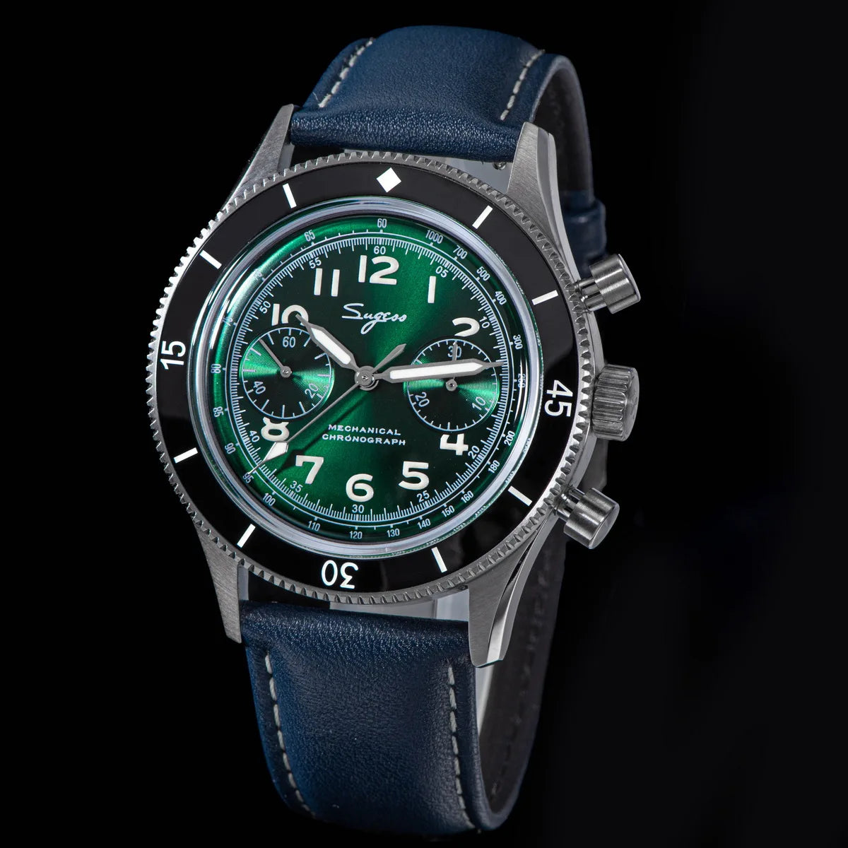 Mechanical Pilot Wristwatch with Luminous Blue Dial