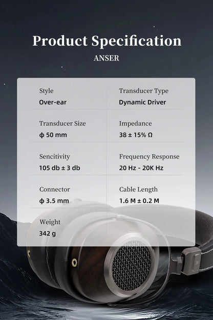 High-Fidelity Open-Back Wooden Headphones 50mm Dynamic Driver