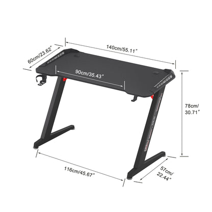 Z-Shaped Gaming Desk with RGB LED Lights 140cm