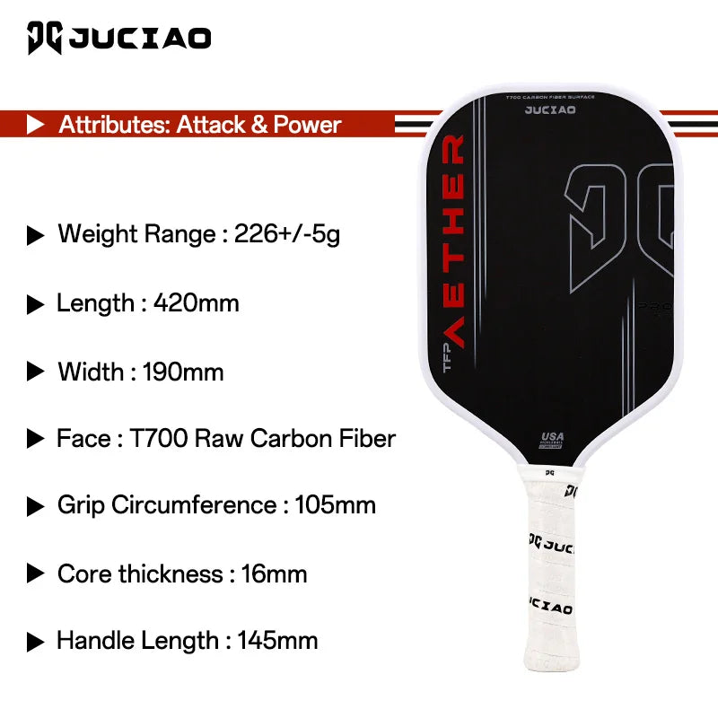 Red 16mm Carbon Pickleball Paddle for Powerful Spin Shots