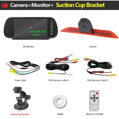 Twin Lens Reverse Camera with 7 Mirror Monitor Suction Mount