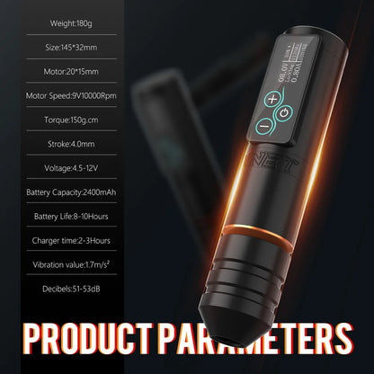 Wireless Tattoo Pen Machine 2400mAh Battery Gold Finish