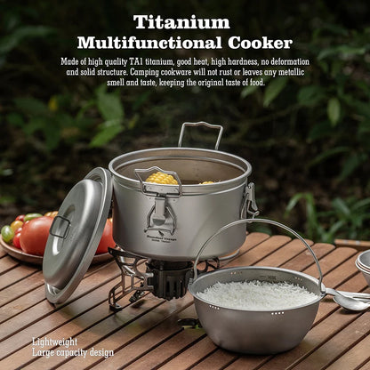 3.2L Titanium Camping Pot Non-Porous Ultralight Cooker