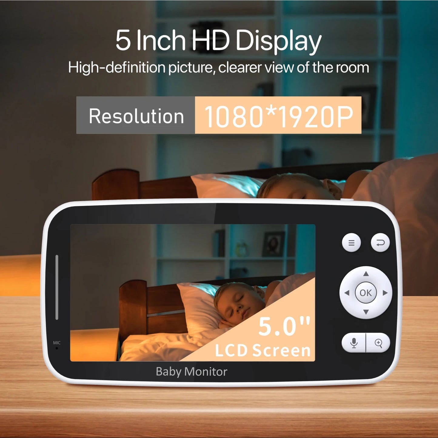 5 Inch 1080p Smart Baby Monitor Two-Way Audio Night Vision