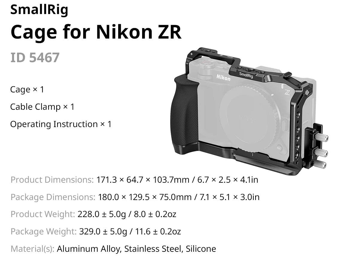 SmallRig Camera Cage for Nikon ZR with Cable Clamp