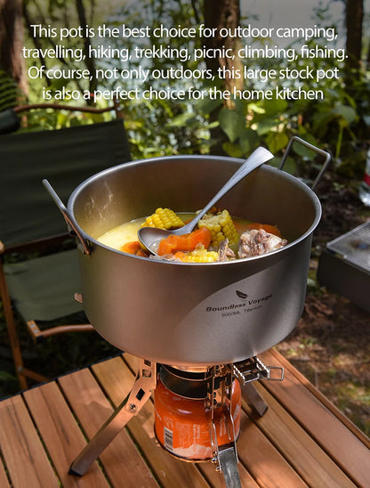 5L Titanium Camping Pot with Lid and Folding Handles