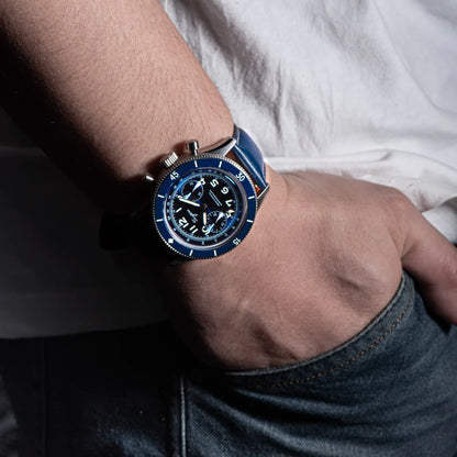 Mechanical Pilot Wristwatch with Luminous Blue Dial