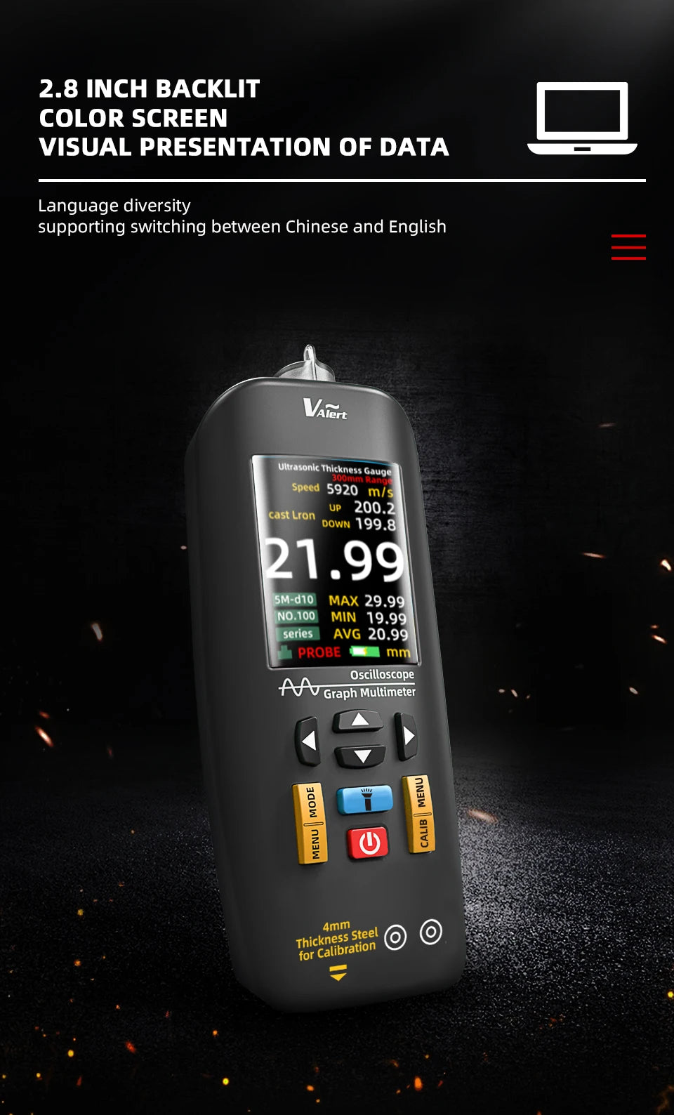 Portable Ultrasonic Thickness Gauge 0.01–300mm