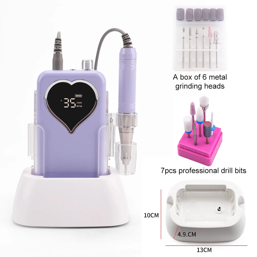 Cordless Nail Drill 35000RPM Rechargeable Manicure Kit 57 Set