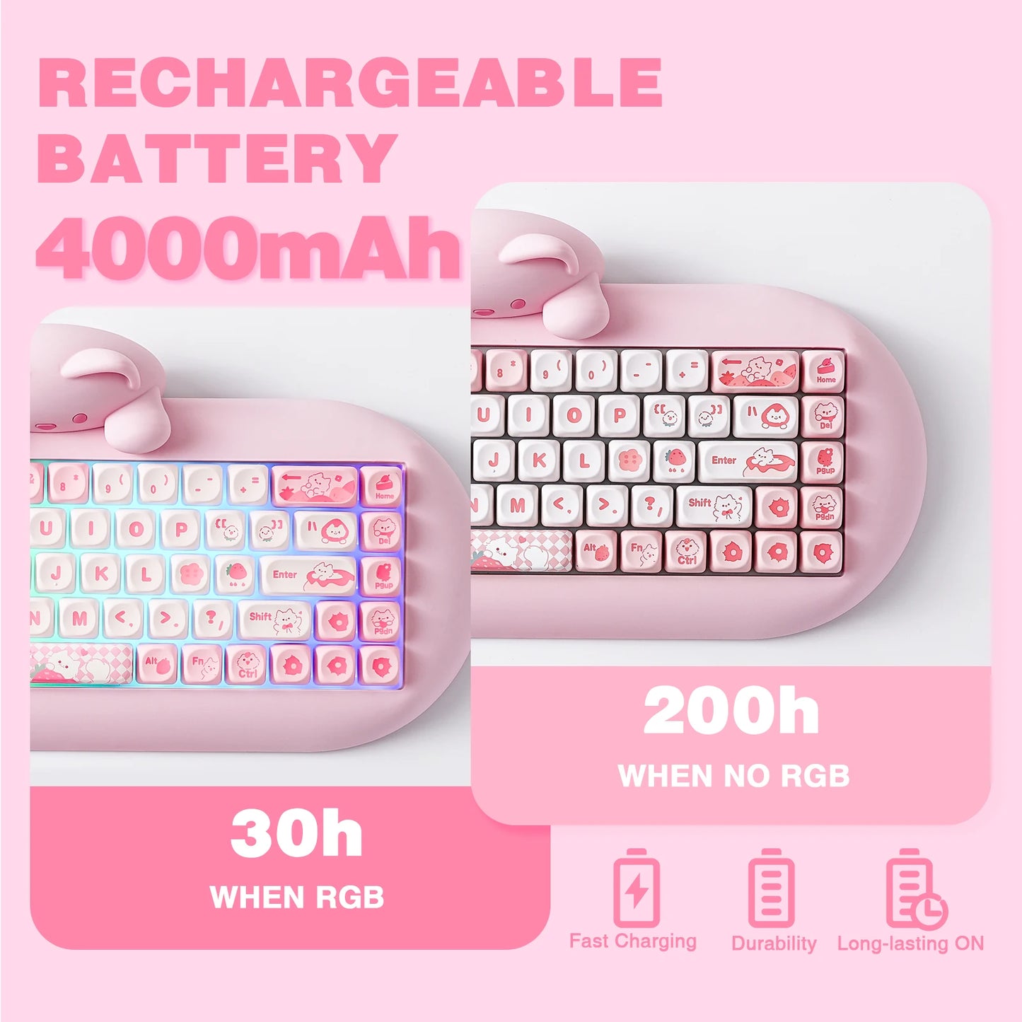 Cute Cat Wireless RGB Mechanical Gaming Keyboard Pink