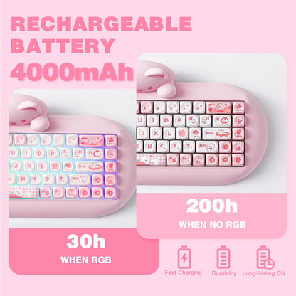 Cute Cat Wireless RGB Mechanical Gaming Keyboard Pink